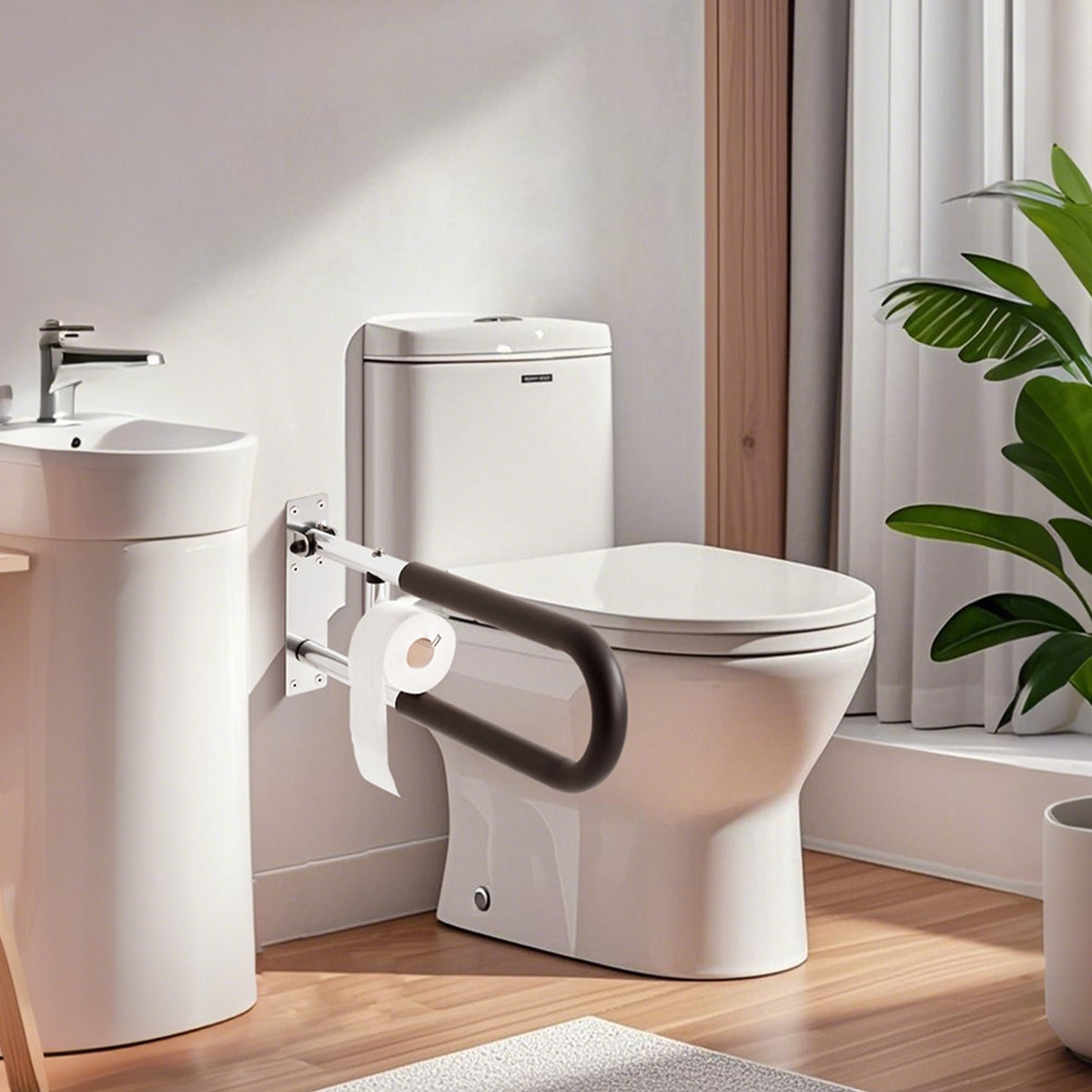 VEVOR Toilet Safety Rail, 30 Inch U-Shaped Handicap Grab Bar, Foldable Senior Safety Pole, Flip Up Toilet Grab Bars with Anti-Slip Handle, 300 Lbs Load Capacity Security Handrail with Paper Holder - CSFSWZTKFZ305ODGSV0 - view 9