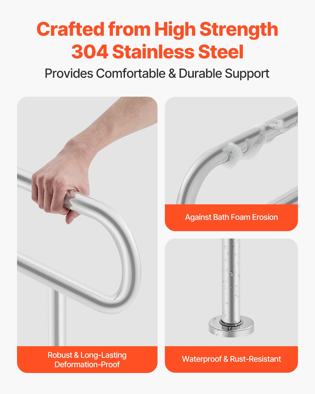 VEVOR Toilet Safety Rail, 31.5 Inch U-Shaped Handicap Grab Bar, 304 Stainless Steel Senior Safety Pole, Toilet Grab Bars with Anti-Slip Handle, 300 Lbs Load Capacity Security Handrail with Support Leg - CSFSYZTBKFZ3JJ2VOV0 - view 4