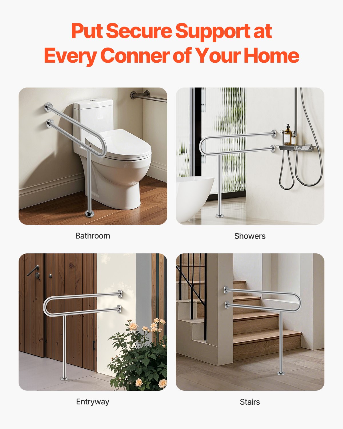 VEVOR Toilet Safety Rail, 31.5 Inch U-Shaped Handicap Grab Bar, 304 Stainless Steel Senior Safety Pole, Toilet Grab Bars with Anti-Slip Handle, 300 Lbs Load Capacity Security Handrail with Support Leg - CSFSYZTBKFZ3JJ2VOV0 - view 6