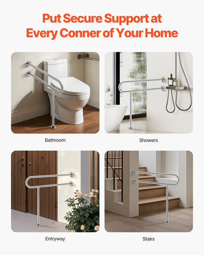 VEVOR Toilet Safety Rail, 31.5 Inch U-Shaped Handicap Grab Bar, 304 Stainless Steel Senior Safety Pole, Toilet Grab Bars with Anti-Slip Handle, 300 Lbs Load Capacity Security Handrail with Support Leg - CSFSYZTBKFZ3JJ2VOV0 - view 6