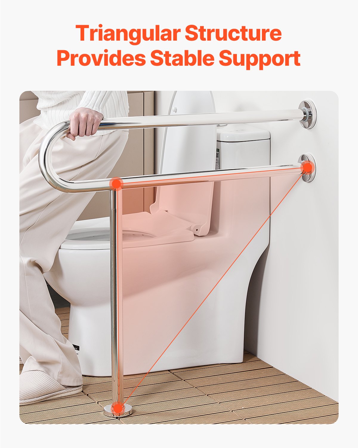 VEVOR Toilet Safety Rail, 31.5 Inch U-Shaped Handicap Grab Bar, 304 Stainless Steel Senior Safety Pole, Toilet Grab Bars with Anti-Slip Handle, 300 Lbs Load Capacity Security Handrail with Support Leg - CSFSYZTBKFZ3JJ2VOV0 - view 7