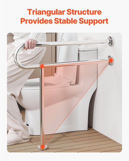 VEVOR Toilet Safety Rail, 31.5 Inch U-Shaped Handicap Grab Bar, 304 Stainless Steel Senior Safety Pole, Toilet Grab Bars with Anti-Slip Handle, 300 Lbs Load Capacity Security Handrail with Support Leg - CSFSYZTBKFZ3JJ2VOV0 - view 7