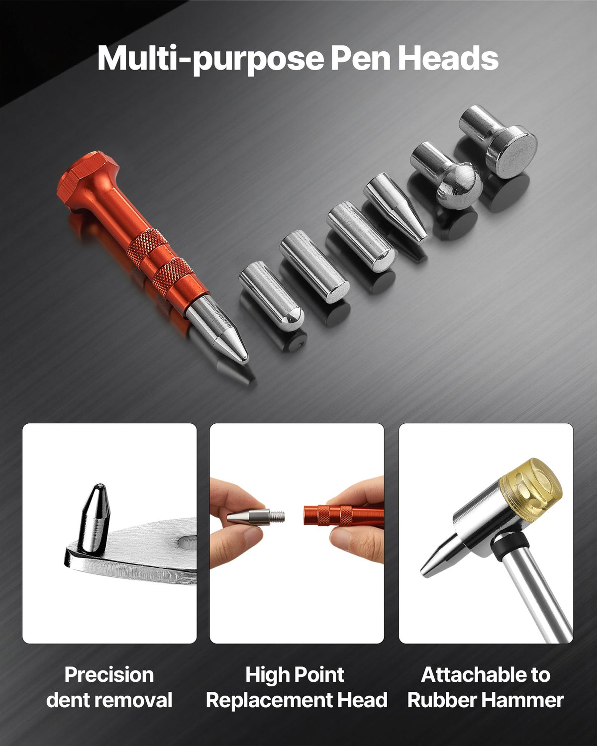 VEVOR Dent Puller Kit, Paintless Car Dent Removal Tool, Auto Fender Damage Repair Puller Lifter with Curved Rod, Crowbar, Rubber Hammer, Airbag, Detachable & Repair Pens, Replacement Heads Tools Kit - CSLBGJDJT12J5FC5E001V0 - view 6