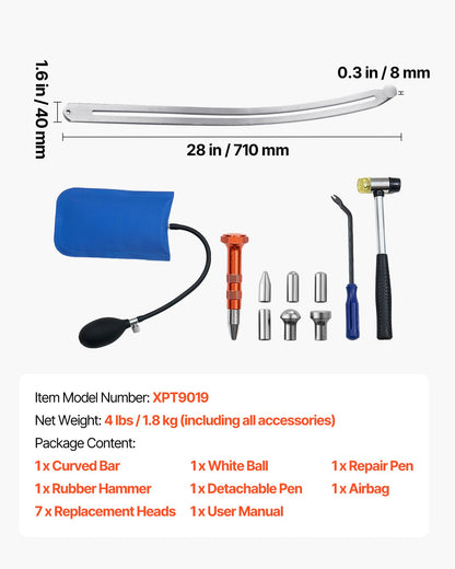 VEVOR Dent Puller Kit, Paintless Car Dent Removal Tool, Auto Fender Damage Repair Puller Lifter with Curved Rod, Crowbar, Rubber Hammer, Airbag, Detachable & Repair Pens, Replacement Heads Tools Kit - CSLBGJDJT12J5FC5E001V0 - view 8