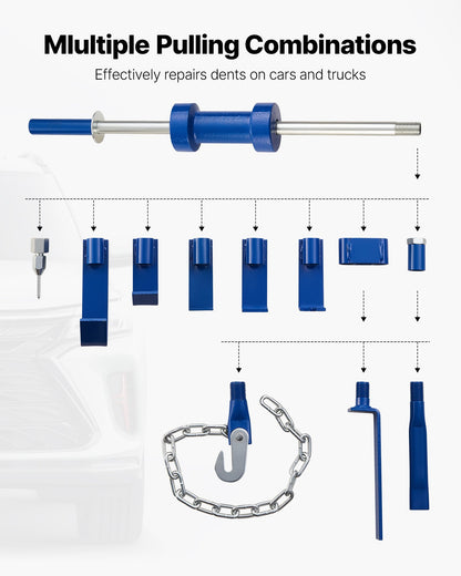 VEVOR Dent Puller Kit, 13 lbs 14-in-1 Slide Hammer Dent Removal Kit, Heavy-Duty Auto Body Truck Repair Automotive Damage Remover Tool Repair Frame with Carrying Case, Extension Rod, Non-Slip Handle - CSLBGJDJT14T608QL001V0 - view 4