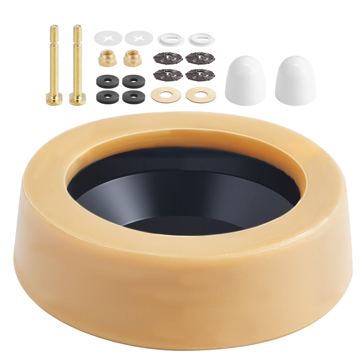 VEVOR Toilet Wax Ring Kit, 1.6-Inch Extra Thick Wax Ring for Toilet Bowls with Rust-Resistant Brass Bolts, Caps and Washers, Fits 3-Inch or 4-Inch Drain Pipes, Superior Sealing Performance - CSLH1JTYPJ00K94BQ001V0 - view 1