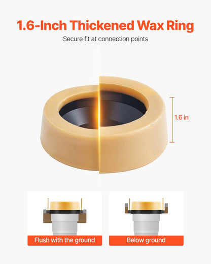 VEVOR Toilet Wax Ring Kit, 1.6-Inch Extra Thick Wax Ring for Toilet Bowls with Rust-Resistant Brass Bolts, Caps and Washers, Fits 3-Inch or 4-Inch Drain Pipes, Superior Sealing Performance - CSLH1JTYPJ00K94BQ001V0 - view 4