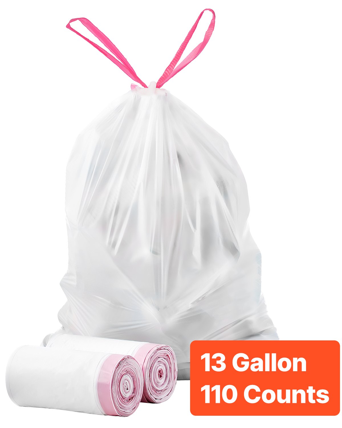 VEVOR Drawstring Trash Bags, 13 Gallon 110 Count Tall Kitchen Trash Bags, Extra Thick Fresh Scent Garbage Bag, Recyclable Bin Bag with Drawstrings, for Home Kitchen, Office, RV and Camping (White) - CSLJD13GALG1DW9XI001V0 - view 1