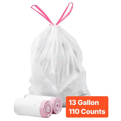VEVOR Drawstring Trash Bags, 13 Gallon 110 Count Tall Kitchen Trash Bags, Extra Thick Fresh Scent Garbage Bag, Recyclable Bin Bag with Drawstrings, for Home Kitchen, Office, RV and Camping (White) - CSLJD13GALG1DW9XI001V0 - view 2