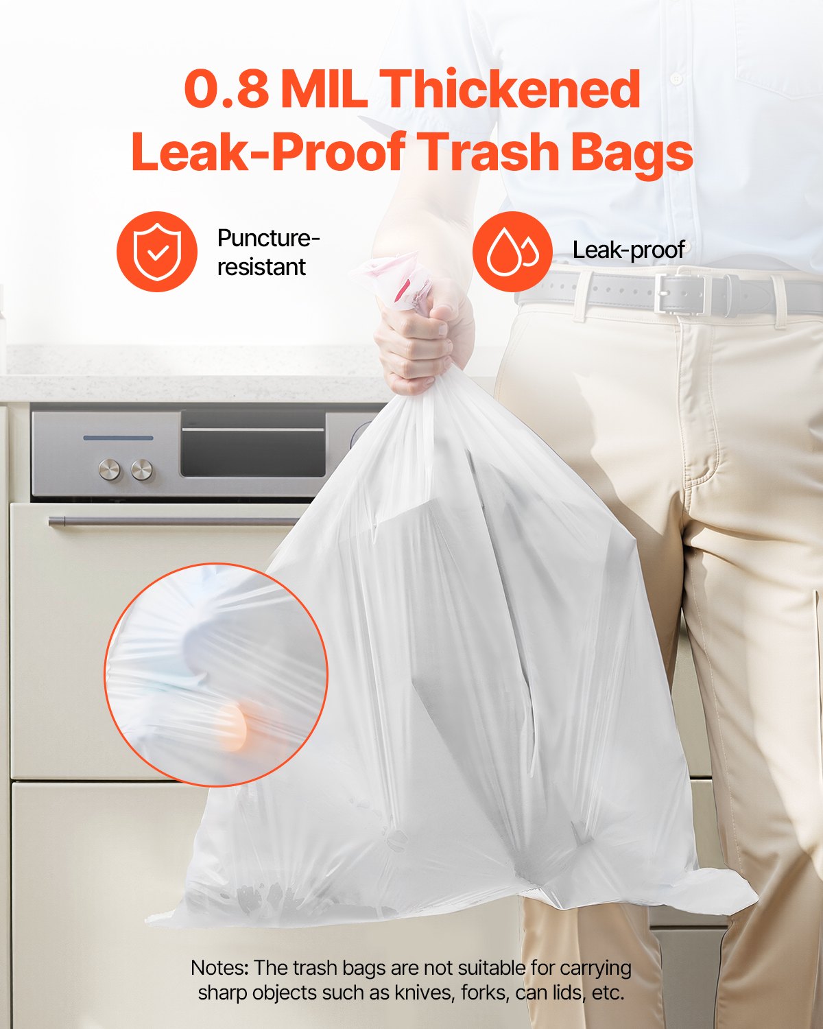 VEVOR Drawstring Trash Bags, 13 Gallon 110 Count Tall Kitchen Trash Bags, Extra Thick Fresh Scent Garbage Bag, Recyclable Bin Bag with Drawstrings, for Home Kitchen, Office, RV and Camping (White) - CSLJD13GALG1DW9XI001V0 - view 3