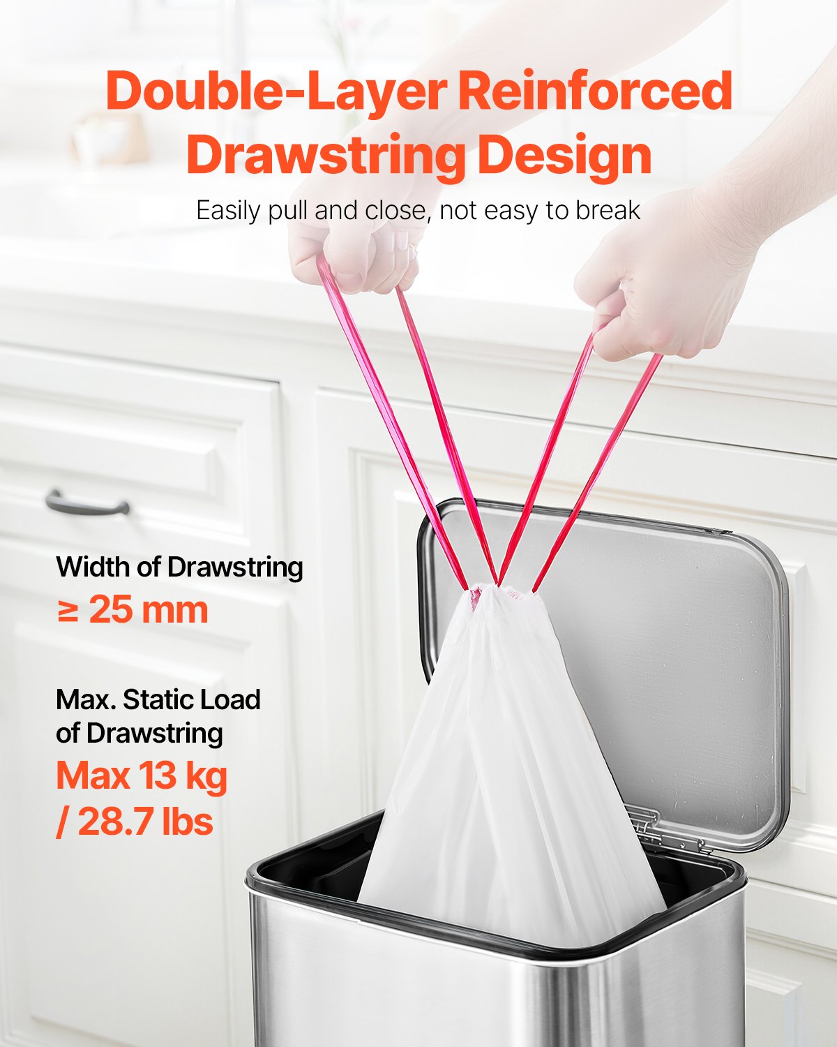 VEVOR Drawstring Trash Bags, 13 Gallon 110 Count Tall Kitchen Trash Bags, Extra Thick Fresh Scent Garbage Bag, Recyclable Bin Bag with Drawstrings, for Home Kitchen, Office, RV and Camping (White) - CSLJD13GALG1DW9XI001V0 - view 4