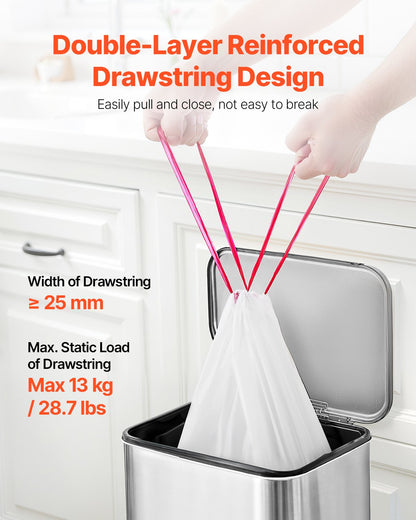 VEVOR Drawstring Trash Bags, 13 Gallon 110 Count Tall Kitchen Trash Bags, Extra Thick Fresh Scent Garbage Bag, Recyclable Bin Bag with Drawstrings, for Home Kitchen, Office, RV and Camping (White) - CSLJD13GALG1DW9XI001V0 - view 4