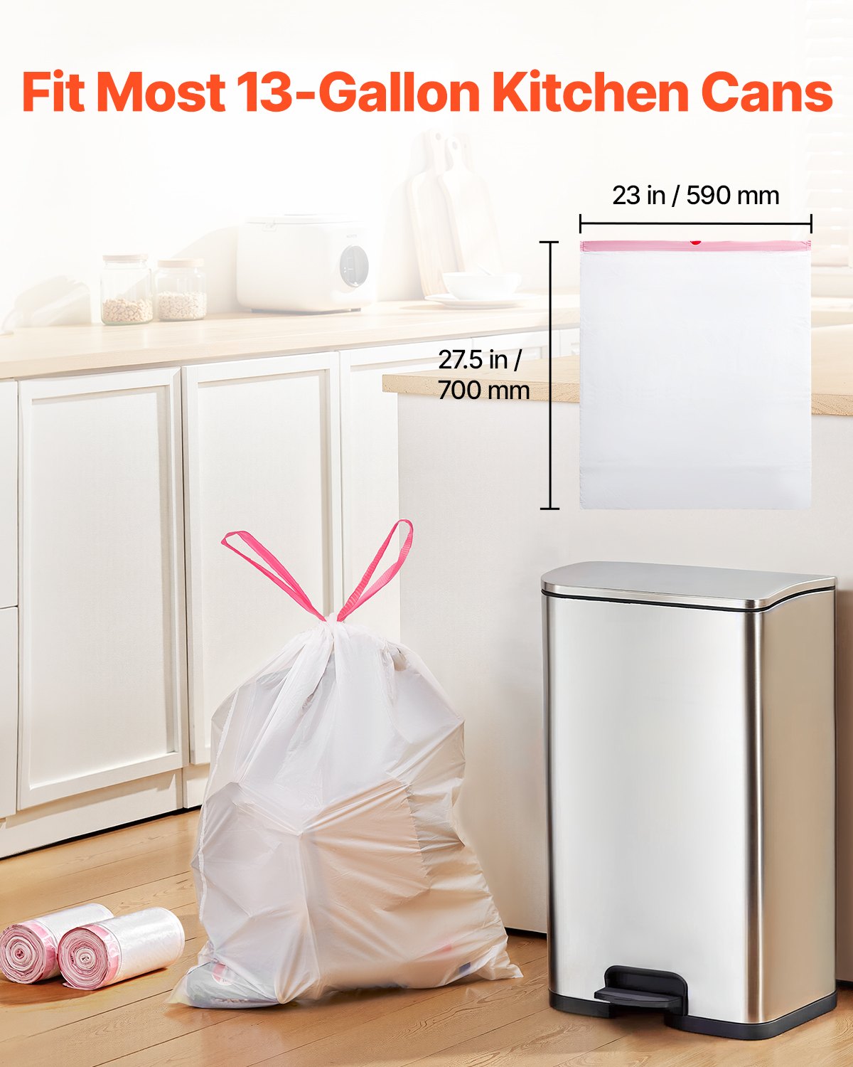 VEVOR Drawstring Trash Bags, 13 Gallon 110 Count Tall Kitchen Trash Bags, Extra Thick Fresh Scent Garbage Bag, Recyclable Bin Bag with Drawstrings, for Home Kitchen, Office, RV and Camping (White) - CSLJD13GALG1DW9XI001V0 - view 5