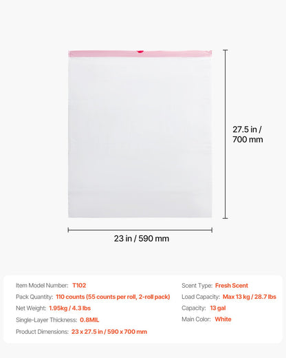 VEVOR Drawstring Trash Bags, 13 Gallon 110 Count Tall Kitchen Trash Bags, Extra Thick Fresh Scent Garbage Bag, Recyclable Bin Bag with Drawstrings, for Home Kitchen, Office, RV and Camping (White) - CSLJD13GALG1DW9XI001V0 - view 8