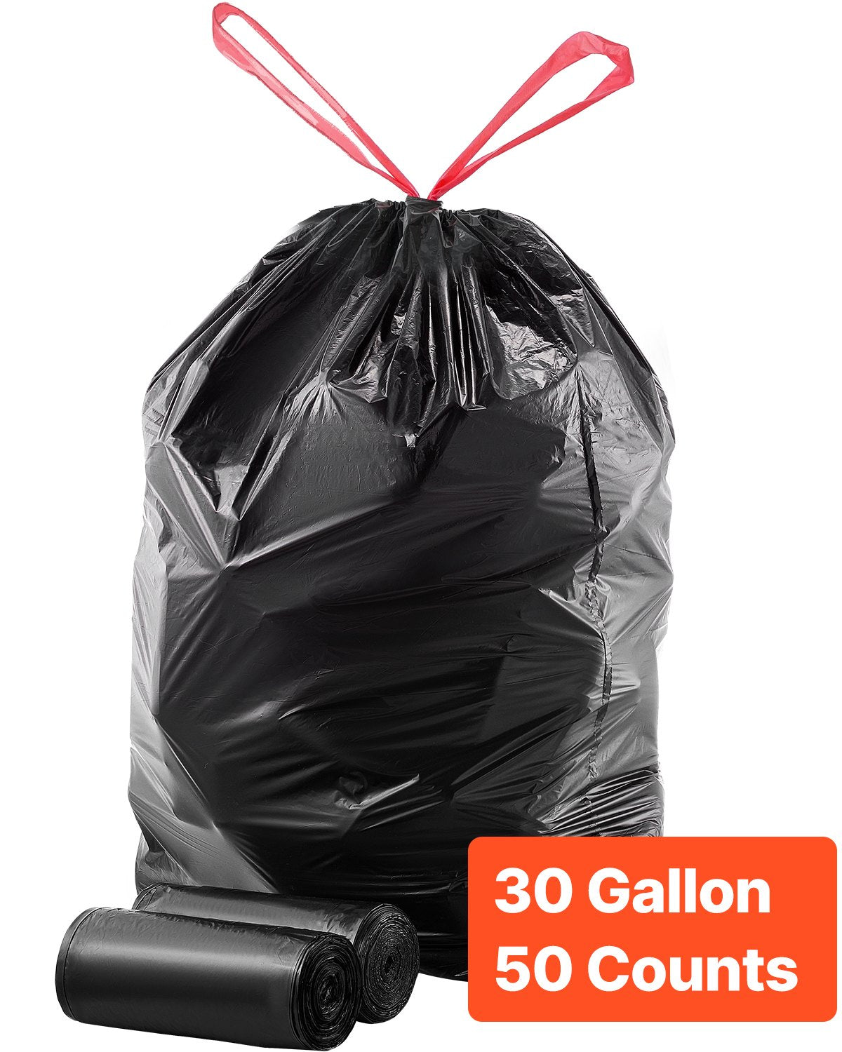 VEVOR Drawstring Trash Bags, 30 Gallon 50 Count Tall Kitchen Trash Bags, Extra Thick Tough and Durable Garbage Bag, Recyclable Bin Bag with Drawstrings, for Home Kitchen, Office, RV & Camping (Black) - CSLJD30GALG5OC10S001V0 - view 1