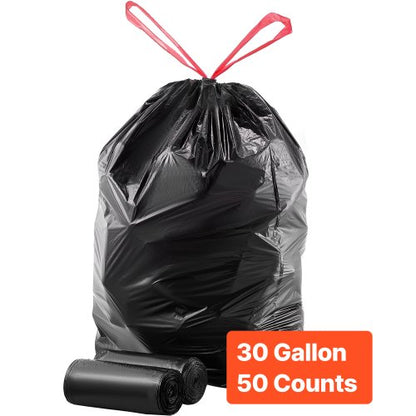 VEVOR Drawstring Trash Bags, 30 Gallon 50 Count Tall Kitchen Trash Bags, Extra Thick Tough and Durable Garbage Bag, Recyclable Bin Bag with Drawstrings, for Home Kitchen, Office, RV & Camping (Black) - CSLJD30GALG5OC10S001V0 - view 2