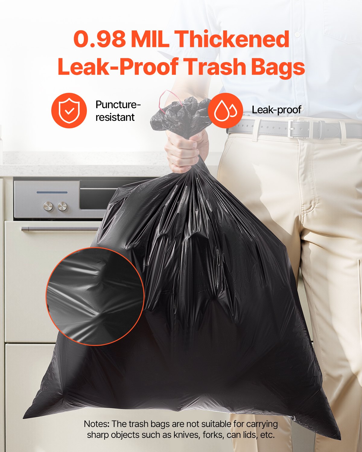VEVOR Drawstring Trash Bags, 30 Gallon 50 Count Tall Kitchen Trash Bags, Extra Thick Tough and Durable Garbage Bag, Recyclable Bin Bag with Drawstrings, for Home Kitchen, Office, RV & Camping (Black) - CSLJD30GALG5OC10S001V0 - view 3