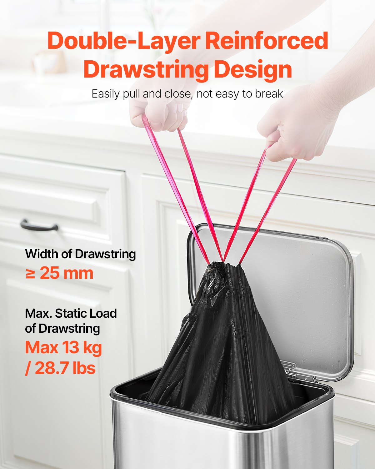 VEVOR Drawstring Trash Bags, 30 Gallon 50 Count Tall Kitchen Trash Bags, Extra Thick Tough and Durable Garbage Bag, Recyclable Bin Bag with Drawstrings, for Home Kitchen, Office, RV & Camping (Black) - CSLJD30GALG5OC10S001V0 - view 4