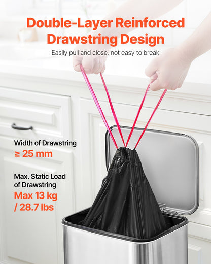VEVOR Drawstring Trash Bags, 30 Gallon 50 Count Tall Kitchen Trash Bags, Extra Thick Tough and Durable Garbage Bag, Recyclable Bin Bag with Drawstrings, for Home Kitchen, Office, RV & Camping (Black) - CSLJD30GALG5OC10S001V0 - view 4