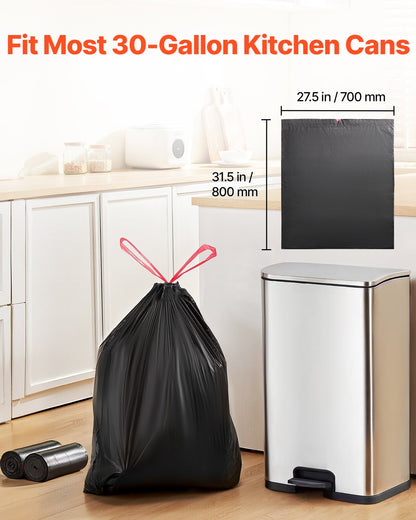 VEVOR Drawstring Trash Bags, 30 Gallon 50 Count Tall Kitchen Trash Bags, Extra Thick Tough and Durable Garbage Bag, Recyclable Bin Bag with Drawstrings, for Home Kitchen, Office, RV & Camping (Black) - CSLJD30GALG5OC10S001V0 - view 5