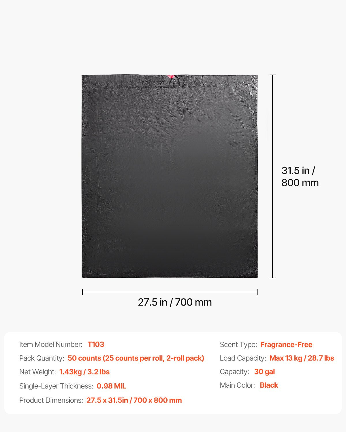 VEVOR Drawstring Trash Bags, 30 Gallon 50 Count Tall Kitchen Trash Bags, Extra Thick Tough and Durable Garbage Bag, Recyclable Bin Bag with Drawstrings, for Home Kitchen, Office, RV & Camping (Black) - CSLJD30GALG5OC10S001V0 - view 8