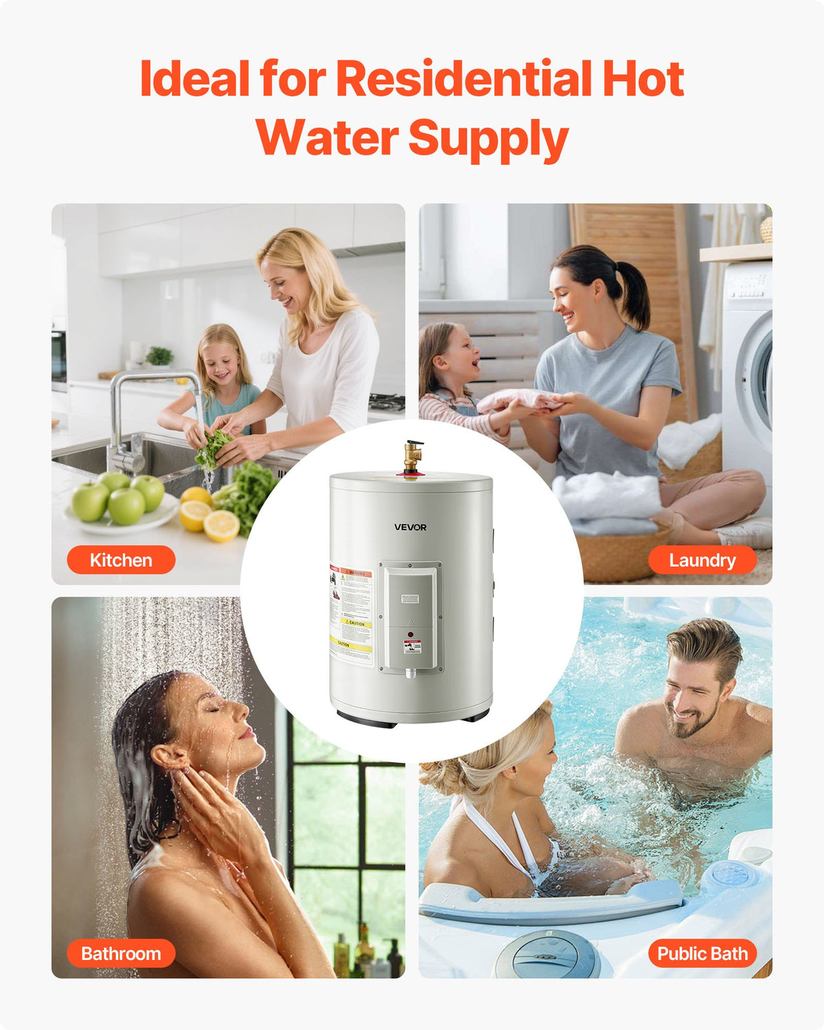 VEVOR 12 Gallon Electric Tank Water Heater, 1600W Point-of-Use Hot Water Heater with LED Display, Knob Control, Side Outlet, 120V Storage Design with T&P Valve for Small Apartments & Studios, Gray - CSSRSQ12GALX1Y9QX001V1 - view 7