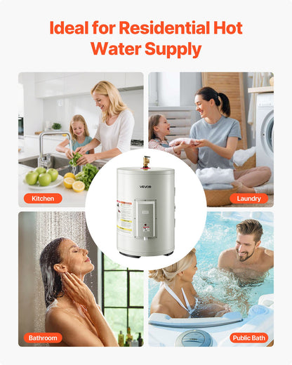 VEVOR 12 Gallon Electric Tank Water Heater, 1600W Point-of-Use Hot Water Heater with LED Display, Knob Control, Side Outlet, 120V Storage Design with T&P Valve for Small Apartments & Studios, Gray - CSSRSQ12GALX1Y9QX001V1 - view 7