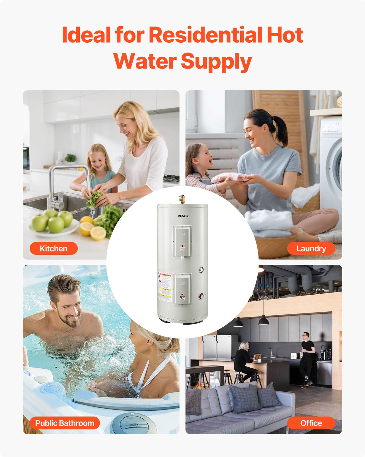 VEVOR 30 Gallon Electric Tank Water Heater, 5000W Point-of-Use Hot Water Heater with LED Display, Knob Control, Top Outlet, 240V with T&P Valve for Large Families, Small Commercial Spaces, Gray - CSSRSQ30GALX5CNFK001V4 - view 7