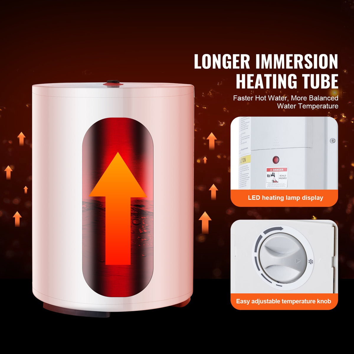 VEVOR Electric Water Heater, 10 Gallon Tank Instant Hot Water Heater, 1.6Kw Tankless Water Heater w/ LED Display,Knob Control, IPX4 Waterproof Side Connection On Demand Heaters for Shower, Bath - CSSRSQ40LXNLTWC46V1 - view 4
