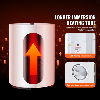 VEVOR Electric Water Heater, 10 Gallon Tank Instant Hot Water Heater, 1.6Kw Tankless Water Heater w/ LED Display,Knob Control, IPX4 Waterproof Side Connection On Demand Heaters for Shower, Bath - CSSRSQ40LXNLTWC46V1 - view 4