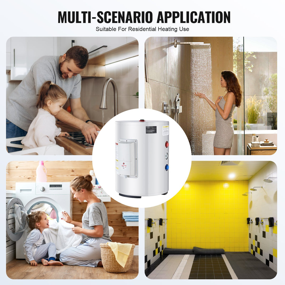 VEVOR Electric Water Heater, 10 Gallon Tank Instant Hot Water Heater, 1.6Kw Tankless Water Heater w/ LED Display,Knob Control, IPX4 Waterproof Side Connection On Demand Heaters for Shower, Bath - CSSRSQ40LXNLTWC46V1 - view 7