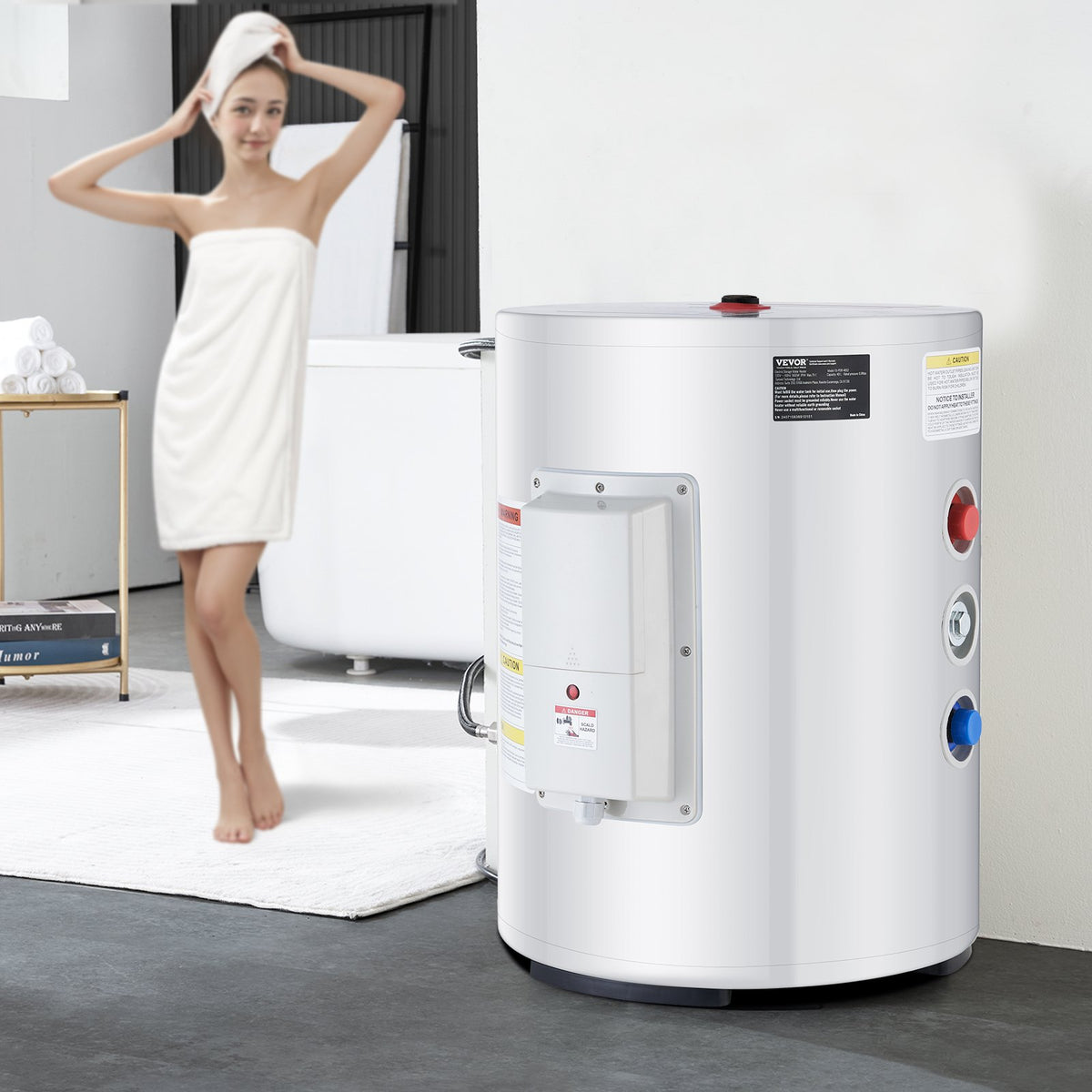 VEVOR Electric Water Heater, 10 Gallon Tank Instant Hot Water Heater, 1.6Kw Tankless Water Heater w/ LED Display,Knob Control, IPX4 Waterproof Side Connection On Demand Heaters for Shower, Bath - CSSRSQ40LXNLTWC46V1 - view 9