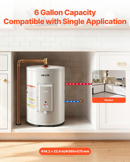 VEVOR 6 Gallon Electric Tank Water Heater, 1600W Point-of-Use Hot Water Heater with LED Display, Knob Control, Top Outlet, 120V Storage Design with T&P Valve for Studio Apartments, RVs, Gray - CSSRSQ6GALXNCPNH8001V1 - view 3