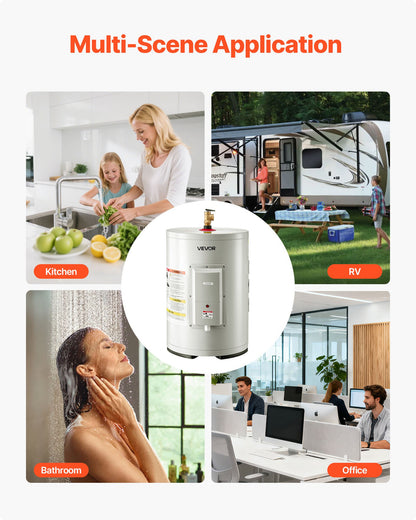 VEVOR 6 Gallon Electric Tank Water Heater, 1600W Point-of-Use Hot Water Heater with LED Display, Knob Control, Top Outlet, 120V Storage Design with T&P Valve for Studio Apartments, RVs, Gray - CSSRSQ6GALXNCPNH8001V1 - view 7