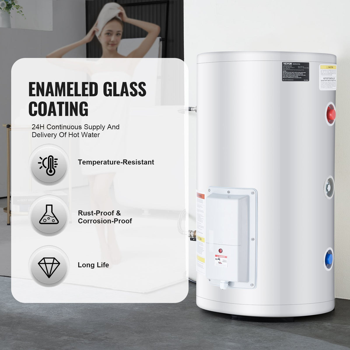 VEVOR Electric Water Heater, 18 Gallon Tank Instant Hot Water Heater, 1.6Kw Tankless Water Heater w/ LED Display,Knob Control, IPX4 Waterproof Side Connection On Demand Heaters for Shower, Bath - CSSRSQ70LXNL6OAABV1 - view 5