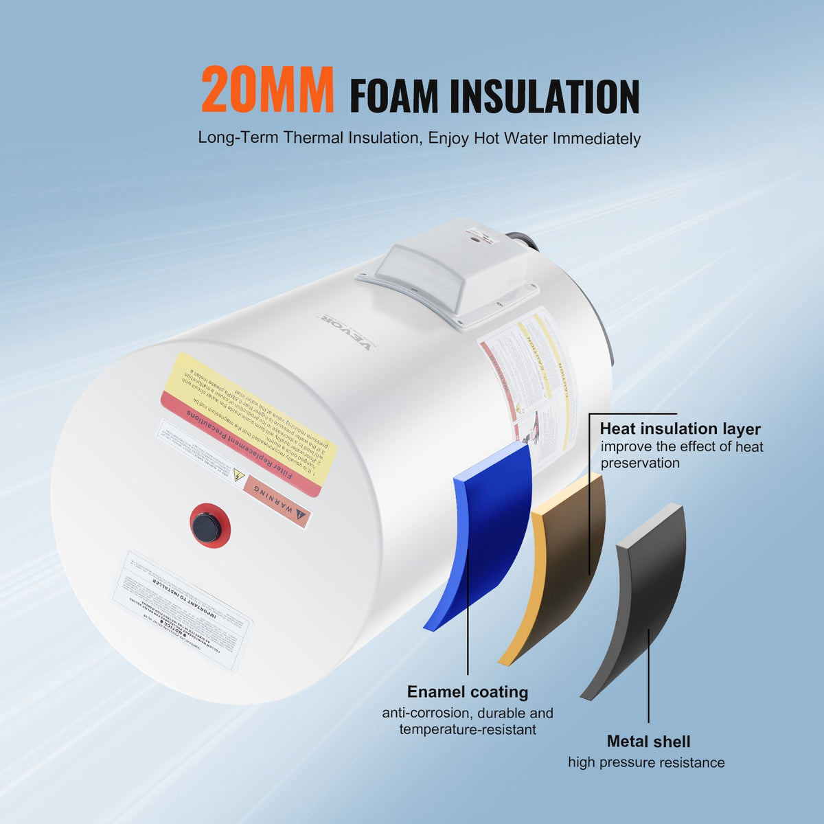 VEVOR Electric Water Heater, 18 Gallon Tank Instant Hot Water Heater, 1.6Kw Tankless Water Heater w/ LED Display,Knob Control, IPX4 Waterproof Side Connection On Demand Heaters for Shower, Bath - CSSRSQ70LXNL6OAABV1 - view 6