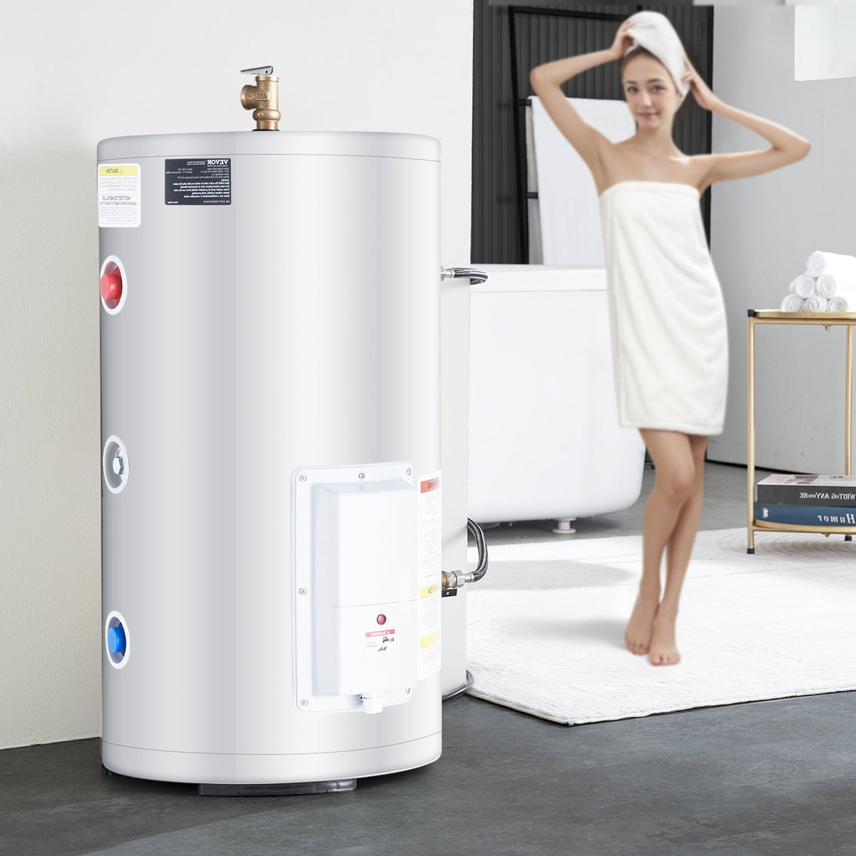 VEVOR Electric Water Heater, 18 Gallon Tank Instant Hot Water Heater, 1.6Kw Tankless Water Heater w/ LED Display,Knob Control, IPX4 Waterproof Side Connection On Demand Heaters for Shower, Bath - CSSRSQ70LXNL6OAABV1 - view 9