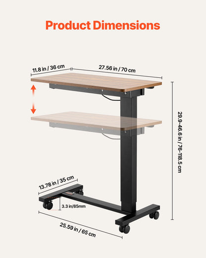 VEVOR Overbed Table, Mobile Bed Side Table with 4 Wheels, Electric Lifting with Upgrade Button, Rolling Laptop Desk with Cup Holder, Height Adjustable Overbed Desk for Home, Office, Study, Wood+Black - CSZDDWXLGXDZHDZDC001V1 - view 4