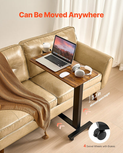 VEVOR Overbed Table, Mobile Bed Side Table with 4 Wheels, Electric Lifting with Upgrade Button, Rolling Laptop Desk with Cup Holder, Height Adjustable Overbed Desk for Home, Office, Study, Wood+Black - CSZDDWXLGXDZHDZDC001V1 - view 6