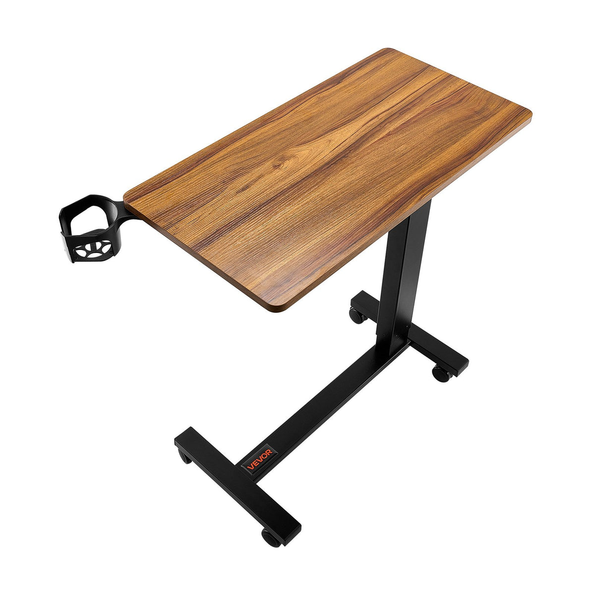 VEVOR Overbed Table, Mobile Bed Side Table with 4 Wheels, Electric Lifting with Upgrade Button, Rolling Laptop Desk with Cup Holder, Height Adjustable Overbed Desk for Home, Office, Study, Wood+Black - CSZDDWXLGXDZHDZDC001V1 - view 10