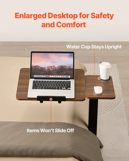 VEVOR Overbed Table, Mobile Bed Side Table with Flip Desktop and 4 Wheels, Height & Angle Adjustable Rolling Laptop Desk with Cup Holder, Portable Over Bed Desk for Home, Office, Study, Wood + Black - CSZGXDZZCSFZ02J8I001V0 - view 5