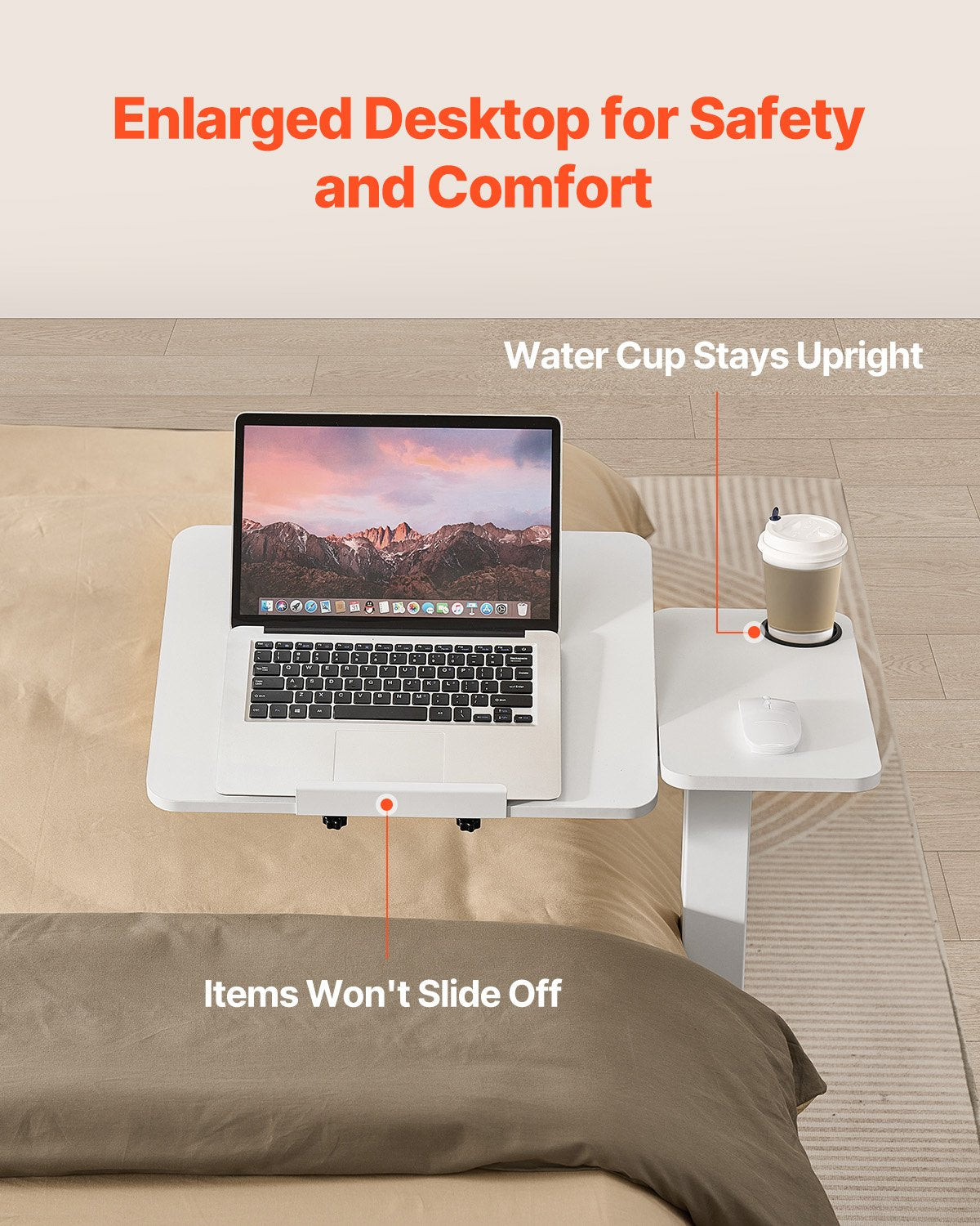 VEVOR Overbed Table, Mobile Bed Side Table with Flip Desktop and 4 Hidden Wheels, Height & Angle Adjustable Rolling Laptop Desk with Cup Holder, Portable Over Bed Desk for Home, Office, Study, White - CSZGXDZZCSFZ3O0N9001V0 - view 5