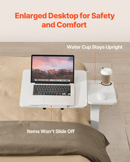 VEVOR Overbed Table, Mobile Bed Side Table with Flip Desktop and 4 Hidden Wheels, Height & Angle Adjustable Rolling Laptop Desk with Cup Holder, Portable Over Bed Desk for Home, Office, Study, White - CSZGXDZZCSFZ3O0N9001V0 - view 5