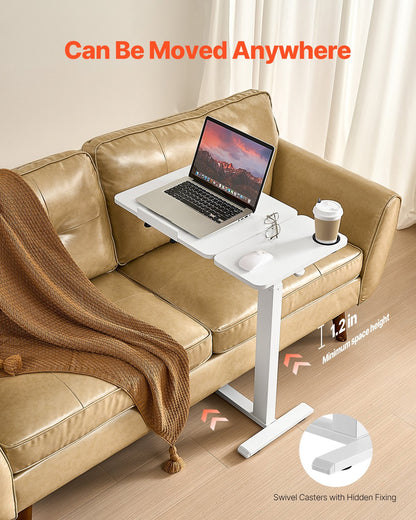 VEVOR Overbed Table, Mobile Bed Side Table with Flip Desktop and 4 Hidden Wheels, Height & Angle Adjustable Rolling Laptop Desk with Cup Holder, Portable Over Bed Desk for Home, Office, Study, White - CSZGXDZZCSFZ3O0N9001V0 - view 6