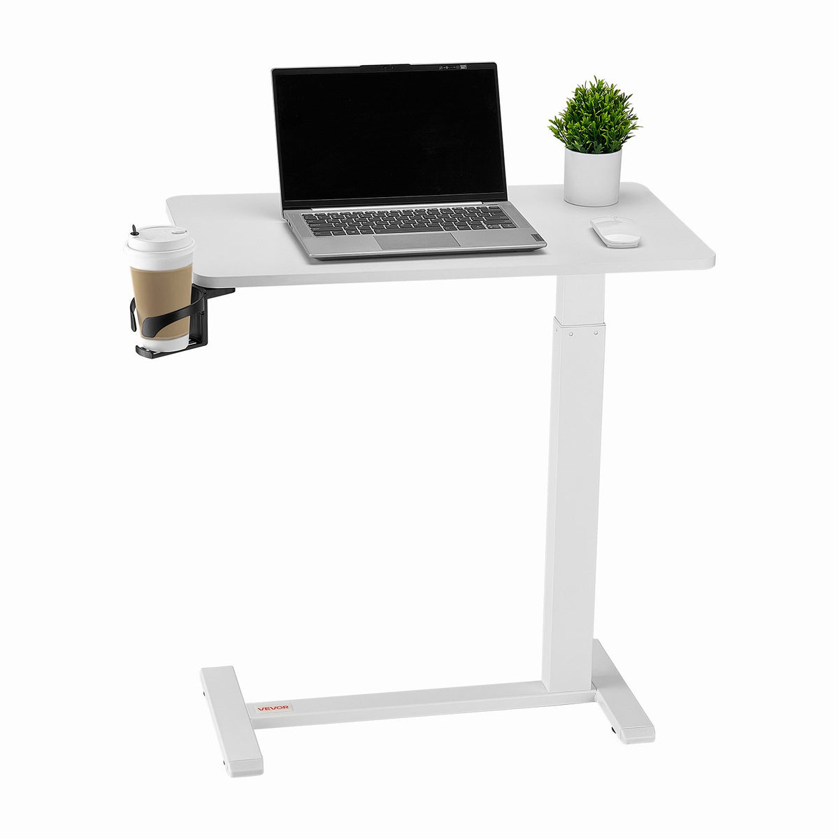 VEVOR Overbed Table, Mobile Bed Side Table with 4 Hidden Wheels, Height Adjustable Rolling Laptop Desk with Cup Holder, Portable Particleboard Over Bed Desk for Home, Office, Study, White - CSZGXDZZCSPBL8D3V001V0 - view 1