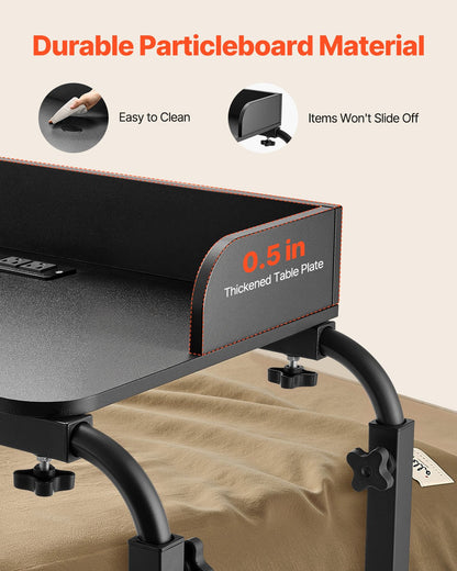 VEVOR Overbed Table, Mobile Bed Side Table with 4 Wheels (2 with Brakes) and Power Socket, Height Adjustable Rolling Laptop Desk, Portable Particleboard Over Bed Desk for Home, Office, Study, Black - CSZHKSPBWXLS5MFG8001V1 - view 7