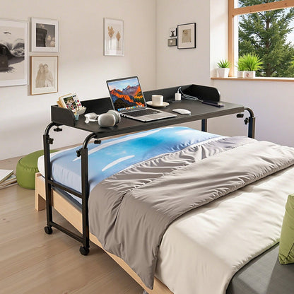 VEVOR Overbed Table, Mobile Bed Side Table with 4 Wheels (2 with Brakes) and Power Socket, Height Adjustable Rolling Laptop Desk, Portable Particleboard Over Bed Desk for Home, Office, Study, Black - CSZHKSPBWXLS5MFG8001V1 - view 9