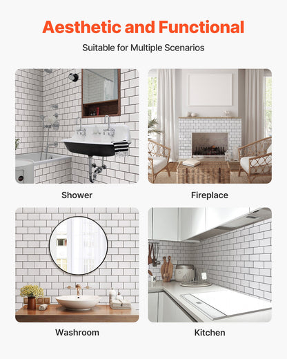 VEVOR Peel and Stick Backsplash 10-Sheet, 12 x 12 x 0.78 inch / 305 x 305 x 2.0 mm Self-Adhesive Wall Tiles, Stick on Subway Tile Backsplash for Kitchen, 3D Back Splashes for Bathroom, Tile-Look - CSZZSQTSBCC10PG7U001V0 - view 7