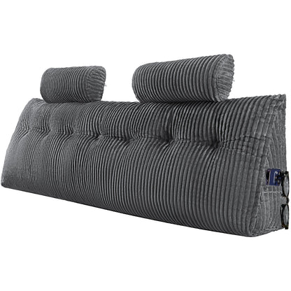 VEVOR Headboard Pillow, King Size Wedge Headboard Pillow with 2 Side Pockets and 2 Headrests, Bed Wedge Pillow with Washable Flannel Cloth, for Reading, Gaming, Resting, Working in Bed, Grey - CTBZKINGCCHS803KE001V0 - view 1
