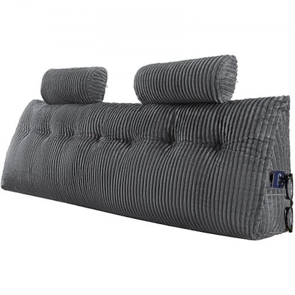 VEVOR Headboard Pillow, King Size Wedge Headboard Pillow with 2 Side Pockets and 2 Headrests, Bed Wedge Pillow with Washable Flannel Cloth, for Reading, Gaming, Resting, Working in Bed, Grey - CTBZKINGCCHS803KE001V0 - view 2